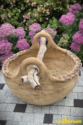 Unglazed Ceramic Bowl with Wood