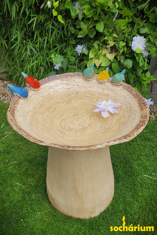 Bird Bath with Colorful Birds