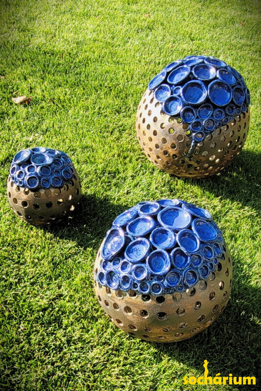 Set of blue-brown spheres